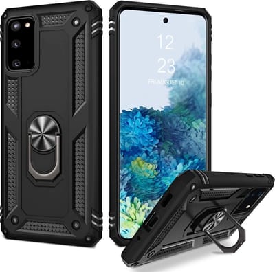 HB Hoesje Geschikt voor Samsung Galaxy S20 - Anti-Shock Hybrid Armor Back Cover - Hoes met Kickstand Ring - Zwart