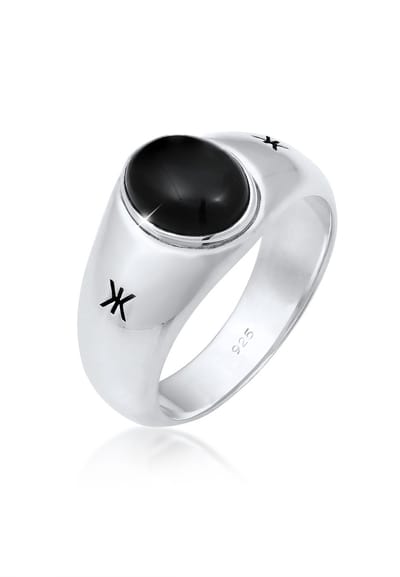 KUZZOI - Ring - Herren Siegelring Onyx Oval Basic 925 Silber - Heren