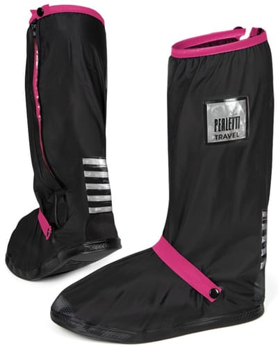Zwart met roze band hoge regenoverschoenen (Shoe Cover) van Perletti XS