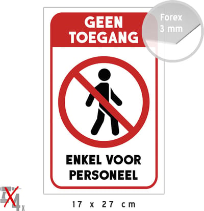 Pictogram/ bord | "Geen toegang - Enkel voor personeel" | 17 x 27 cm | Privé | Privaat | Kunststof | CCTV | Winkel | Rood/ wit | Retail | Deurbord | Medewerkers | 1 stuk