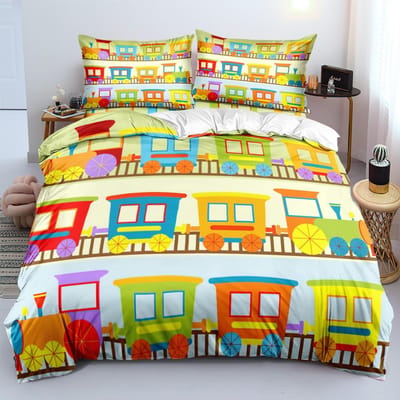 Home slaapkamer cartoon trein dekbedovertrek kussensloop voor kinderbeddengoed set kingsize luxe dekbedovertrek set Kerstversieringen 135x200cm
