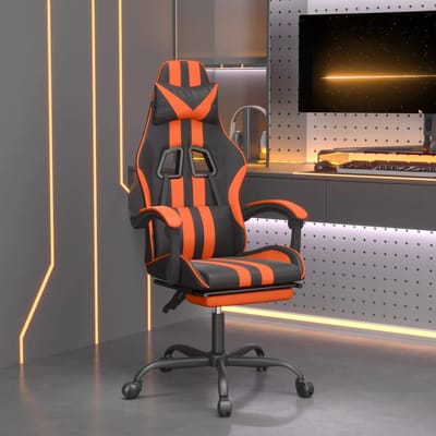 vidaXL - Gamestoel - met - voetensteun - kunstleer - zwart - en - oranje