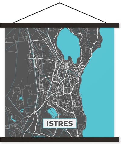 Posterhanger incl. Poster 60x60 cm - Schoolplaat - Frankrijk - Istres - Plattegrond - Kaart - Stadskaart - Textielposter - Zwarte latten - Stadskaart