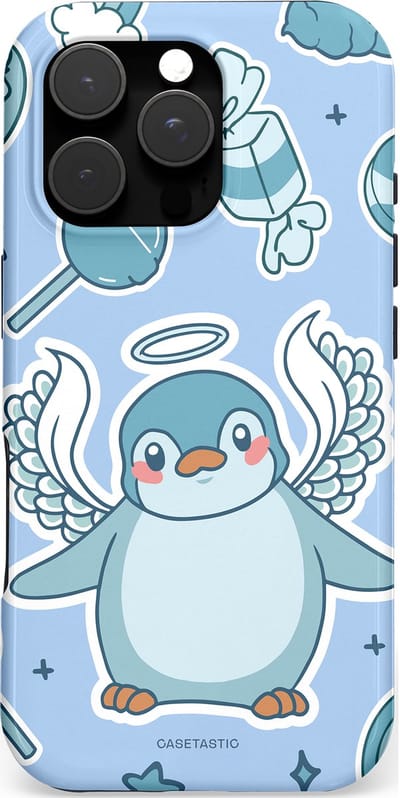 Casetastic hoesje geschikt voor Apple iPhone 16 Pro - MagSafe - Dubbellaagse bescherming - Pinguin vleugels - Fashion Case - Lichtblauw Lichtgrijs Wit