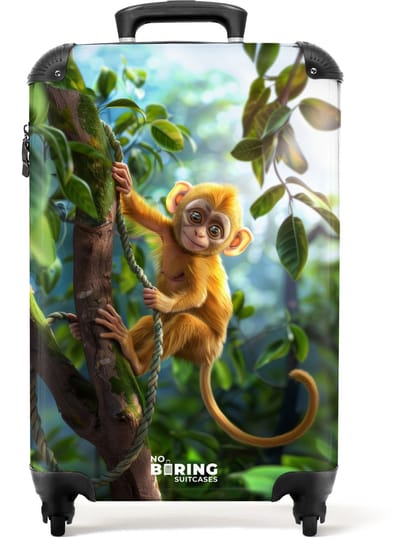 NoBoringSuitcases.com® - Kinderkoffer - Kindertrolley - Aap - Jungle - Handbagage koffer lichtgewicht - Reiskoffer trolley - Rolkoffer met wieltjes - Past binnen 55x40x20 en 55x35x25