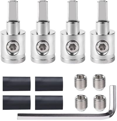 Dailygoods- Verloopstuk 1/0 naar 4 meter - 4 stuks - Car Audio Adapter - Messing met Vernikkeld - Eenvoudige Installatie - Hoge Kwaliteit - Draadadapter