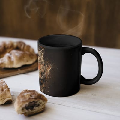 Magische Mok - Foto op Warmte Mokken - Koffiemok - Koptelefoon - Bruin - Dynamische penseelstreken - Magic Mok - Beker - 350 ML - Theemok