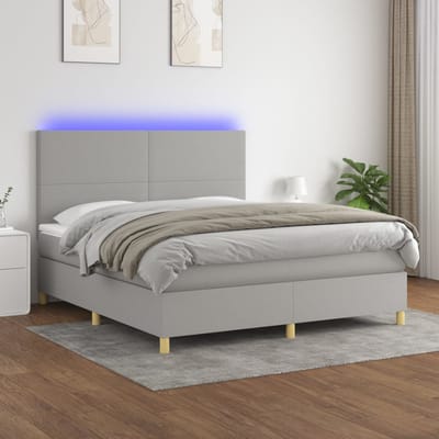 vidaXL - Boxspring - met - matras - en - LED - stof - lichtgrijs - 160x200 - cm