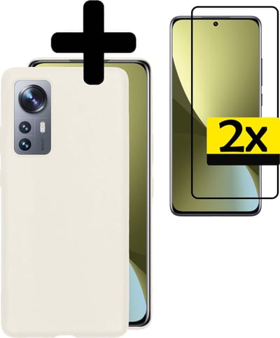 Hoesje - Met 2x Screenprotector - Geschikt voor Xiaomi 12 - Sterk & Shockproof - Back Cover - Siliconen Case - Telefoon Hoes - Telefoonhoesjes - Wit