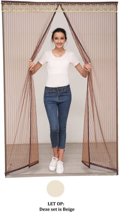 Deurgordijn – Magnetisch te Bevestigen Vliegengordijn – Deurhor Magnetische Sluiting - 160 x 240 cm - Zelf Hor Maken Deuren – Deur Gordijn - Magnetische Hor Voor Deuren - Beige/Geel - Qwality®