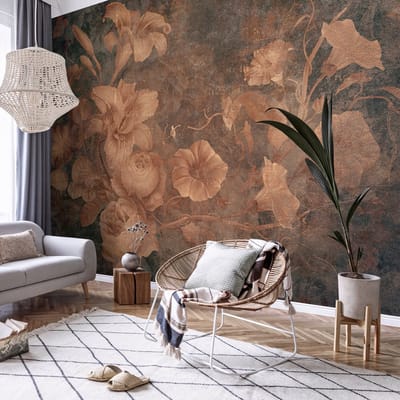Fotobehang - Vliesbehang - Bloemen - Rozen - Pioenrozen - Roestbruin - 254 x 184 cm