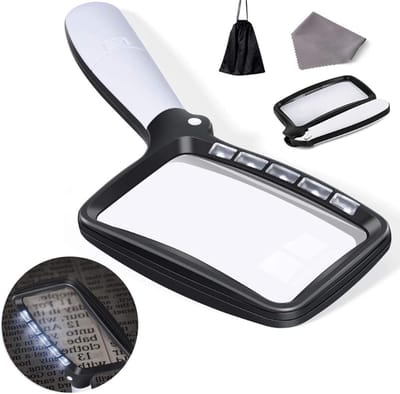 Inklapbare leesloep met 5 leds - groot vergrootglas met licht - handloep met 2-voudige vergroting - dimbaar - voor senioren - lezen inspectie hobby handwerk - horlogemakers munten postzegels antiek Vergrootglas met licht