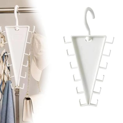 V-vormige Hanger 360° Draaibare Opberghouder Met 12 Haken Dubbelzijdige Wandmontage Hanger Ruimtebesparende Kapstok Kledingkastrek 1pc beige