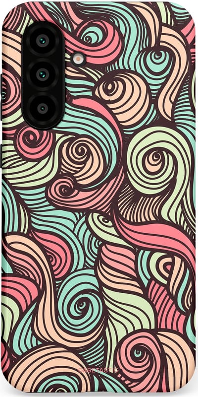 Casetastic hoesje geschikt voor Samsung Galaxy A36 / Samsung Galaxy A56 - Dubbellaagse bescherming - Pastel Swirl Vibes - Fashion Case - Taupe Donkergrijs Saliegroen Grijs