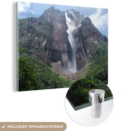 ® Glasschilderij 160x120 cm - Schilderij acrylglas - Watervallen in het Nationaal park Canaima in Venezuela - Foto op glas - Muurdecoratie woonkamer - Wanddecoratie slaapkamer - Schilderijen