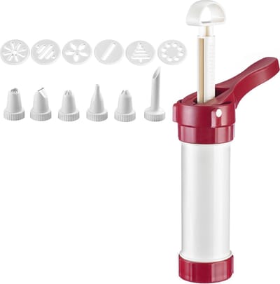 Westmark Koekpers/decoratiespuit, met 6 sjablonen en 6 spuitmonden, inhoud: 225 ml, kunststof, Luxus, wit/rood, 32302260