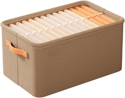 Vouwbare Opbergdoos voor Kleding en Speelgoed, Handige Opbergmanden voor Thuis, 42 x 28 x 25 cm, Khaki, Ideaal voor Kasten en Planken