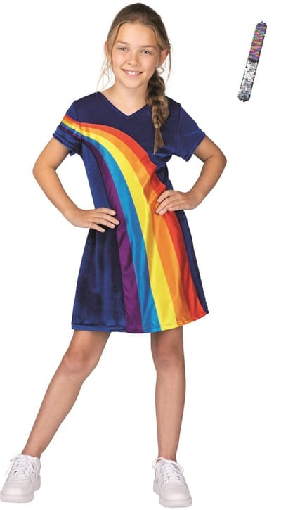 K3 jurkje regenboog - regenboogjurkje - verkleedjurk - maat 3-5 jaar + glitter armband Pakket