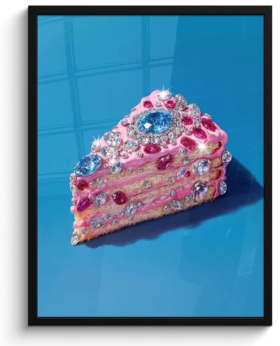 Poster in lijst - Fotolijst 60x80 cm - Posters - Taart - Edelstenen - Glitters - Roze - Posterlijst zwart - Decoratie - Wanddecoratie woonkamer - Muurdecoratie slaapkamer