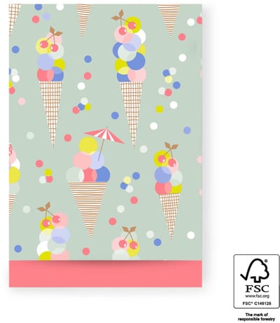 Cadeauzakjes voor volwassenen en kinderen- Vrolijke zomerse ijsjes op groene achtergrond -Inpakzakje van papier- Uitdeelzakje voor traktaties- 10 zakjes van 17x25 cm