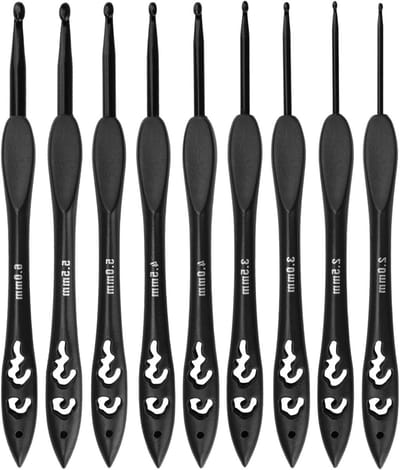 9-delige Ergonomische Haaknaaldset voor Haken, Lichtgewicht Handvatten, Comfortabel voor Artritis, Ideaal voor Beginners, Maten 2-6mm