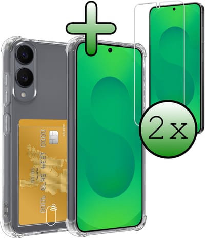 Hoesje Geschikt voor Samsung Galaxy S25 Edge - Met 2x Screenprotector - Pashouder - Kaarthouder - Telefoon Hoes Shockproof - Siliconen Case - Back Cover - Shock Proof - Pasjes Houder - Transparant