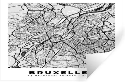 Muurstickers - Sticker Folie - Plattegrond – Brussel – Zwart Wit – Stadskaart - Kaart - 30x20 cm - Plakfolie - Muurstickers Kinderkamer - Zelfklevend Behang - Zelfklevend behangpapier - Stickerfolie