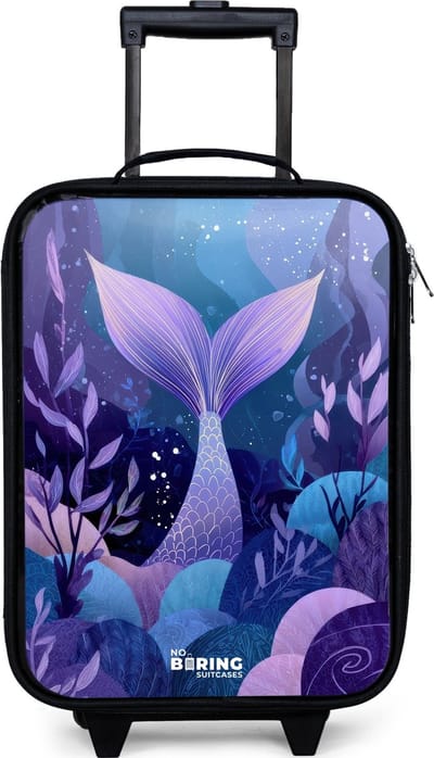 NoBoringSuitcases.com® - Kinderkoffer jongen - Kindertrolley meisje - Zeemeermin - Onderwater - Paars - Blauw - Koffer kind lichtgewicht - Reiskoffer trolley voor kinderen - Koffertje met lichtgevende wieltjes - Rolkoffer zwart