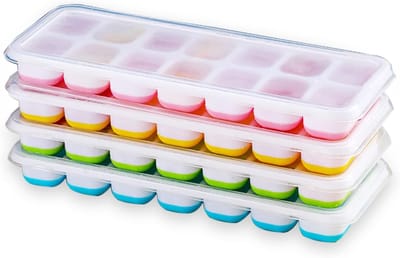 Famanu – Set van 4 siliconen ijsblokjesvormen – 56 vakjes – Met deksel – BPA-vrij en geurloos – Voor whisky en cocktails