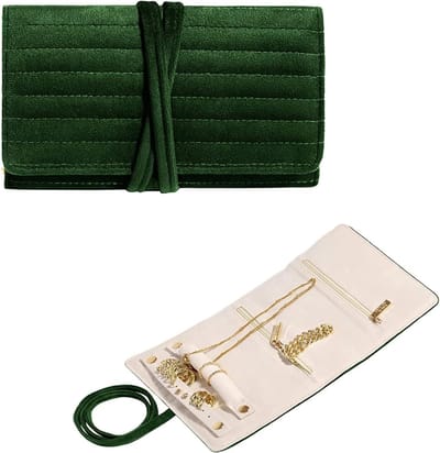 Famanu - Fluwelen sieradenrollen, sieradenorganizer, sieradentas, rol sieradenopslag voor dames, voor armbanden, halskettingen, oorbellen en meer sieraden, voor reizen, vakantie enz