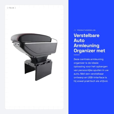 Dailygoods - Verstelbare Auto Armleuning Organizer met USB-interface