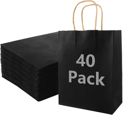 Set van 40 Zwarte Papieren Tassen met Handvat, 21 x 11 x 27 cm, Ideaal voor Cadeaus, Verpakking en Feestjes