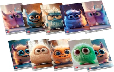 Thijox - Verpakking van 10 A4 Maxi-schriften Abbracciamostri - 80 pagina's, 80 g/m² papier, diverse omslagen, lijntjes voor groep 5, perfect voor scho