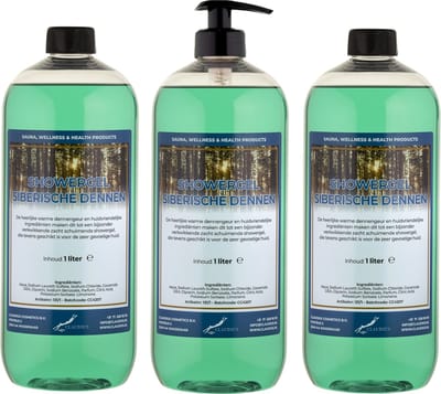 Douchegel Siberische Dennen 1 liter - set van 3 stuks - met gratis pomp - Showergel
