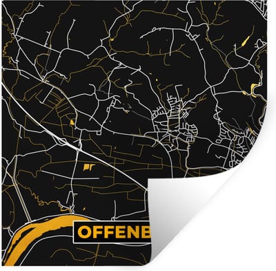 Muurstickers - Sticker Folie - Goud – Duitsland – Plattegrond – Gold – Stadskaart – Kaart – Offenberg - 100x100 cm - Plakfolie - Muurstickers Kinderkamer - Zelfklevend Behang XXL - Zelfklevend behangpapier - Stickerfolie