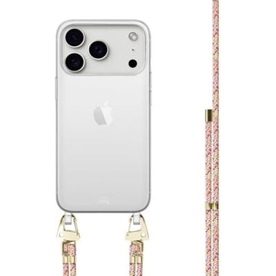 xoxo Wildhearts siliconen hoesje - Geschikt voor iPhone 17 Pro - Rainbow Vibes - Telefoonhoesje - Hoesje met koord - telefoonkoord - Transparant hoesje - In lengte verstelbaar - Meerkleurig regenboog koord