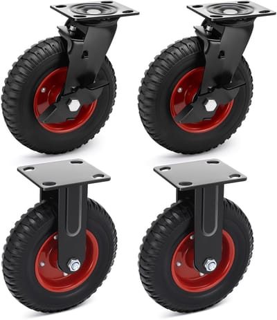 Dailygoods- Wielen set van 4 - 200 mm - massief rubber - zwenkwielen met remmen - voor zware meubels - 1000 kg draagvermogen - Transportwielen