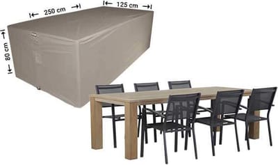 Raffles Covers Tuinsethoes - 250 x 125 H: 80 cm - RDS250125 - Waterdicht - Ademend - UV-bestendig - Elastisch rijgkoord - Beschermhoes tuinmeubelen - Hoes voor tafel en stoelen