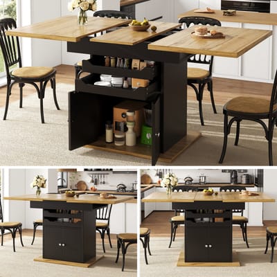 Uitschuifbare eettafel 110-140x80 cm - keukentafel - voor 4-6 personen - met twee lades en een opbergkast