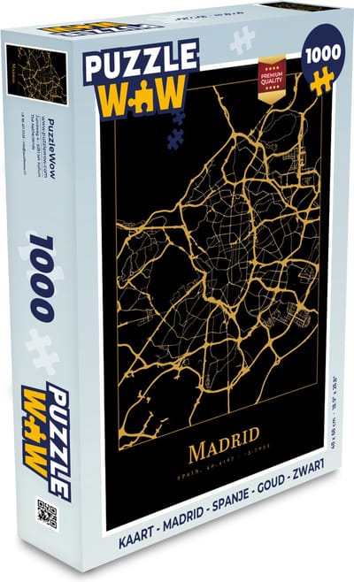 Puzzel Kaart - Madrid - Spanje - Goud - Zwart - Legpuzzel - Puzzel 1000 stukjes volwassenen
