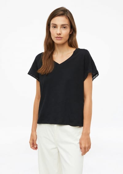 Zonder mouwen T-shirt van gemêleerd katoen V-hals casual pasvorm dames s.Oliver