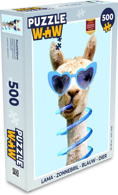 Puzzel Lama - Zonnebril - Blauw - Dier - Legpuzzel - Puzzel 500 stukjes