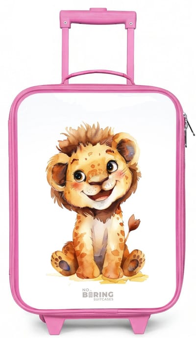 NoBoringSuitcases.com® - Kinderkoffer roze - Kindertrolley meisje - Baby leeuw - Koffer kind lichtgewicht - Reiskoffer trolley voor kinderen - Koffertje met lichtgevende wieltjes - Rolkoffer