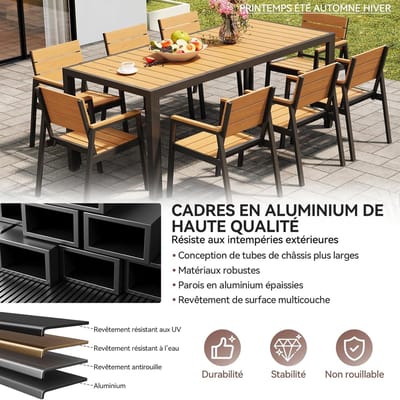 Tuinmeubelset 8 Personen 189x80x74 cm Aluminium Houtlook Weerbestendig – Luxe Tuinset met 8 Stoelen en Tafel voor Tuin, Terras & Balkon – Teakhout Design – Nicolehome