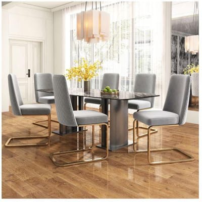 Chaises de salle à manger - MUVOE - Set de 6 - Velours gris - Pieds en métal doré - Design moderne gris