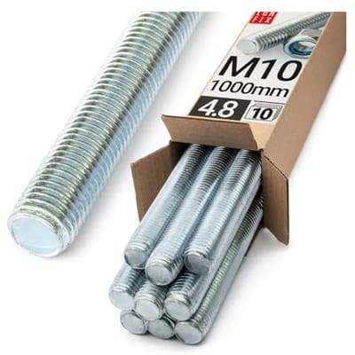 M10 Schroefdraadstang 1000 mm - Sterkteklasse 4.8 - 10 Stuks - Verzinkt Staal - Bevestigingsoplossingen voor Industrie en Bouw