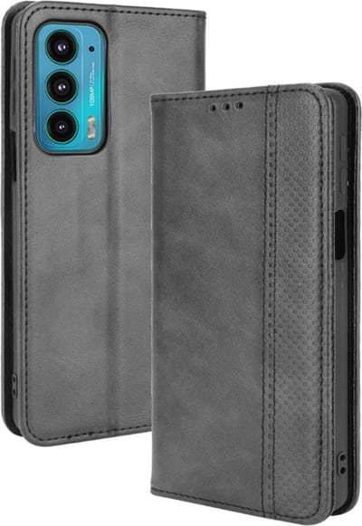 Coverup Hoesje - Geschikt voor Motorola Edge 20 Hoesje - Coverup Vintage Style Book Case - Zwart