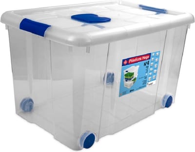 Hega Hogar opbergbox met deksel en wieltjes - 55L - kunststof - transparant - 59 x 40 x 35 cm