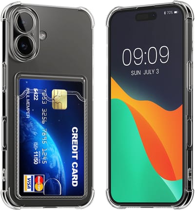 kwmobile Hoesje met kaarthouder voor Apple iPhone 16 - telefoonhoesje met kaartsleuf - Soft Case - beschermhoesje in transparant