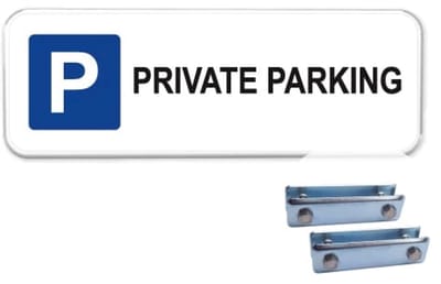 Private parking bord - Weerbestendig Aluminium - 40x15 cm - Bevestiging: Met hekbeugels (voor spijlen- of gaashek)
